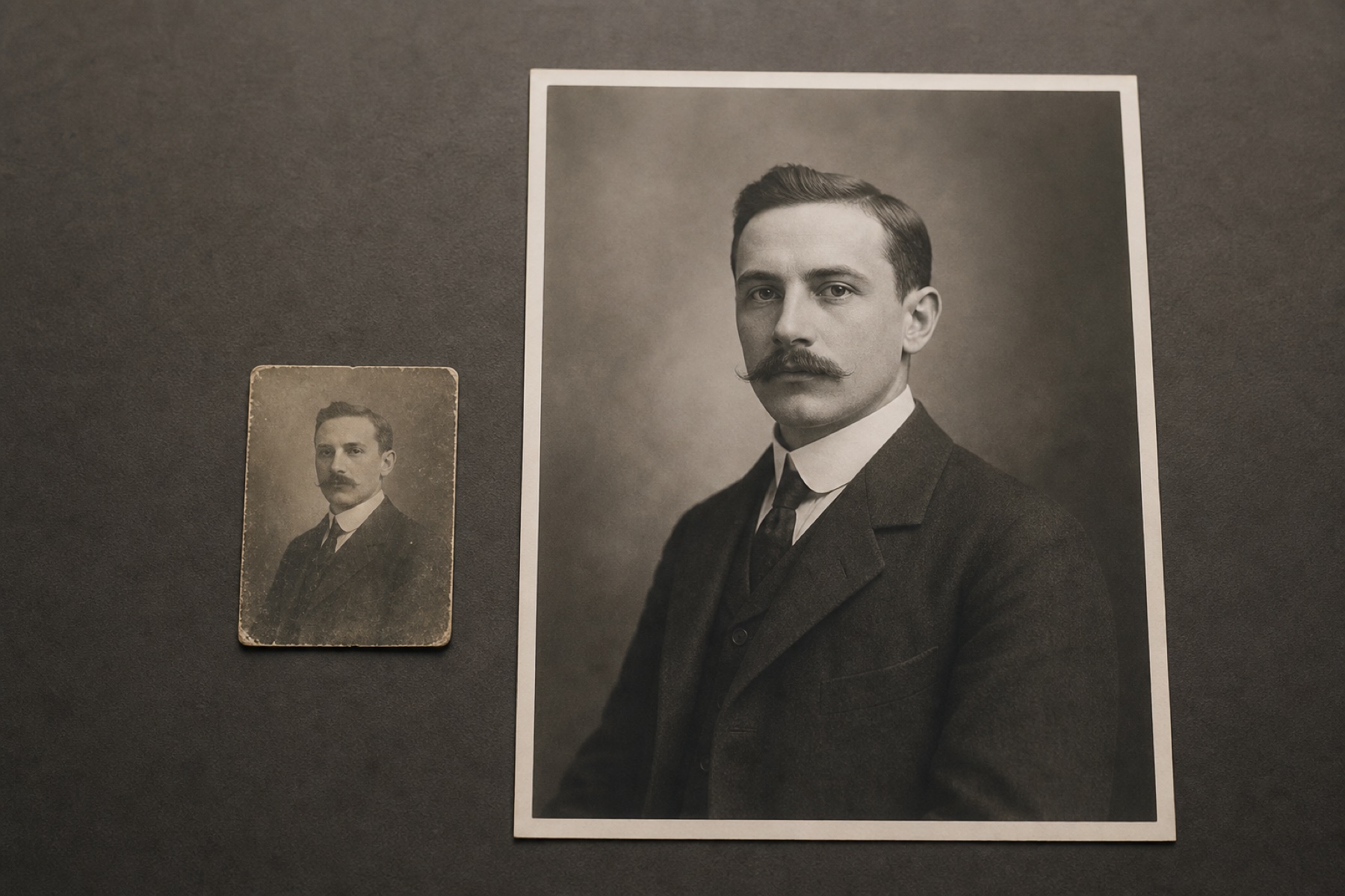 Petite photographie ancienne de 6 par 7 centimètres et son agrandissement au format A4
