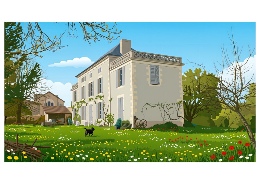 Illustration personnalisée d’une maison de caractère située en Charente, réalisée par Galerie16 à partir d’une photographie.