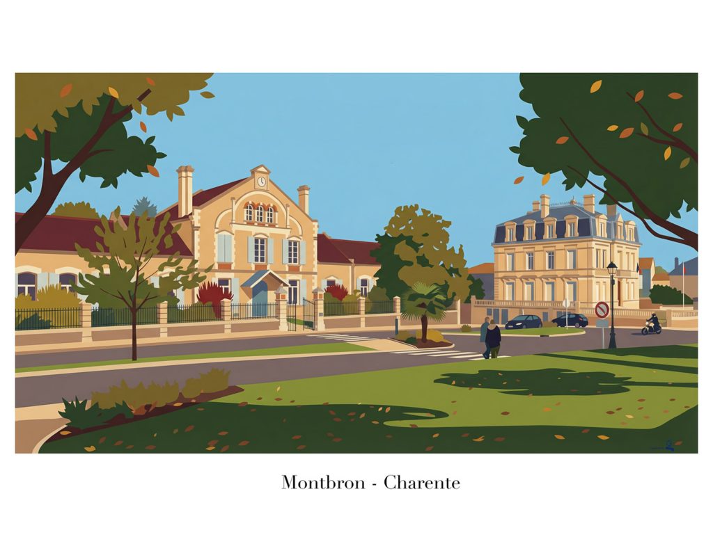 Illustration graphique de la place de l’Hôtel de Ville de Montbron en Charente