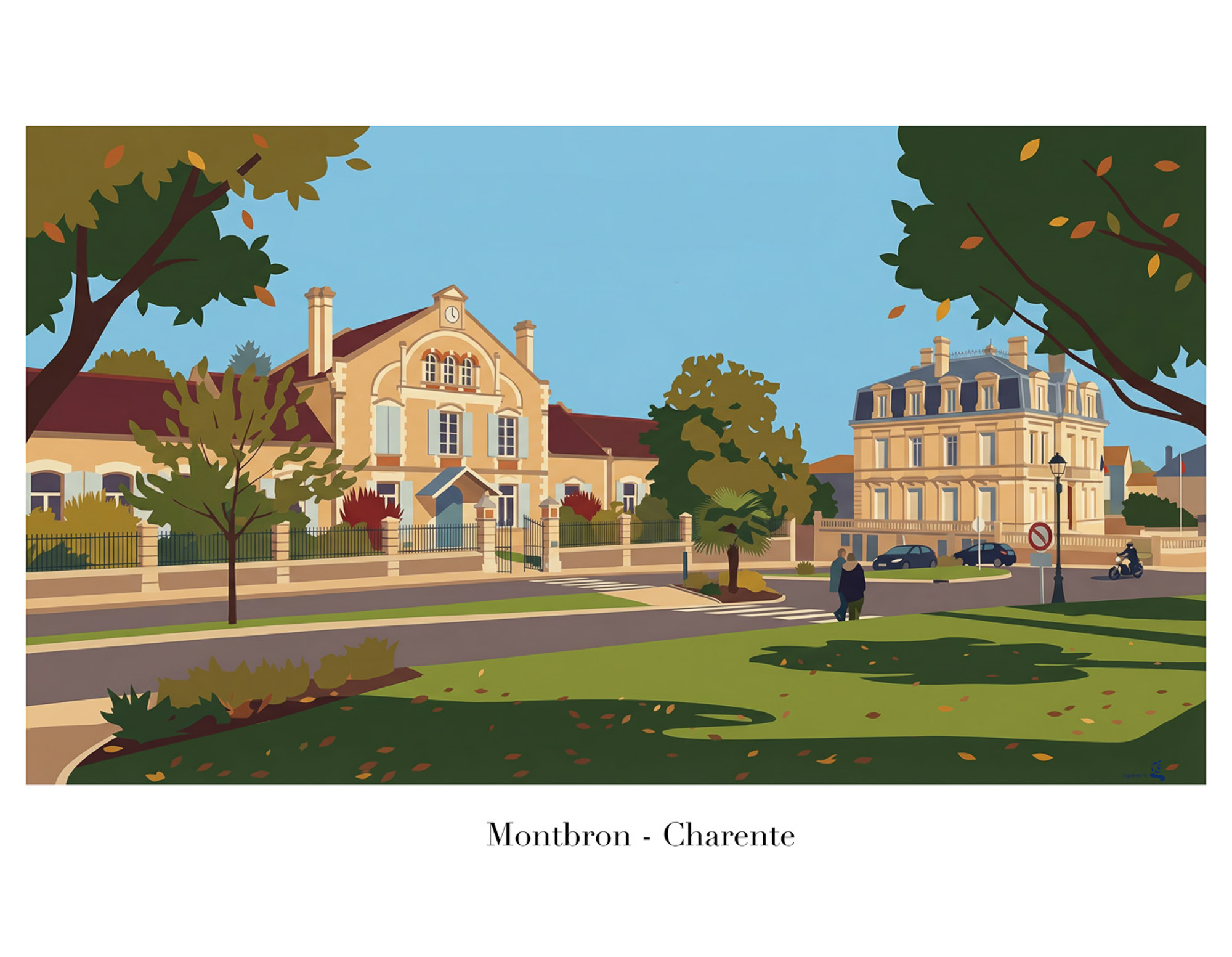 Illustration graphique de la place de l’Hôtel de Ville de Montbron en Charente